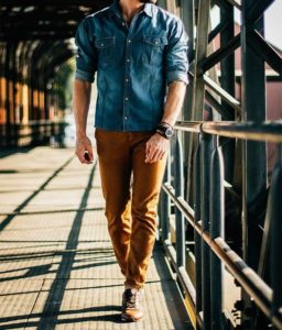 Denim Shirt and Khaki Chinos