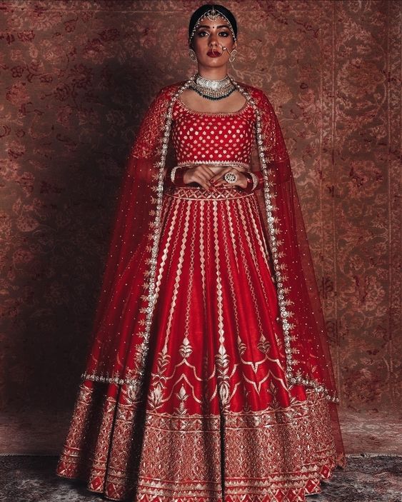 Impressive Red Colored Designer Partywear Embroidered Banglori Silk Lehenga  Choli