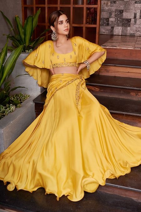11. Long Skirt and Crop Top  - Haldi Outfit Ideas