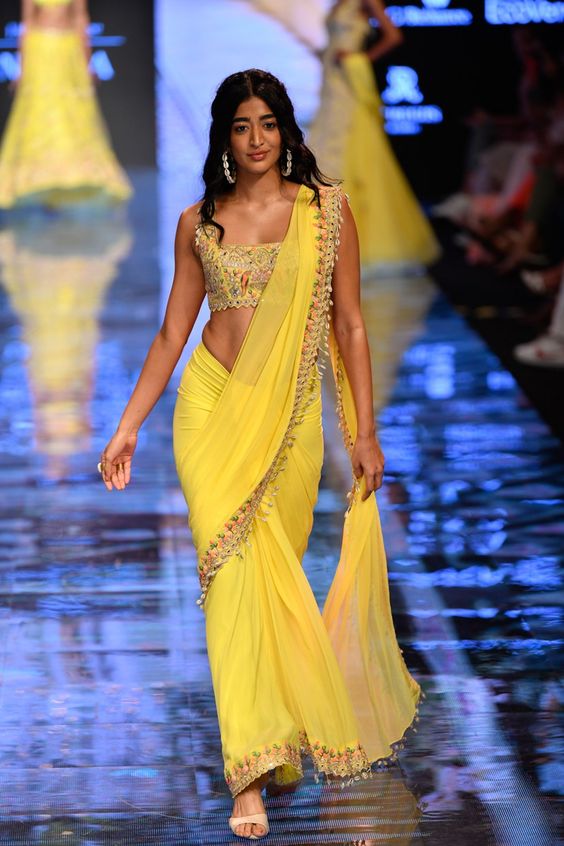 16. Elegant Chiffon Saree - Haldi Outfit Ideas