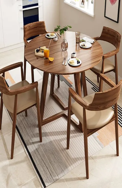 5-Piece Round Walnut Dining Table Set