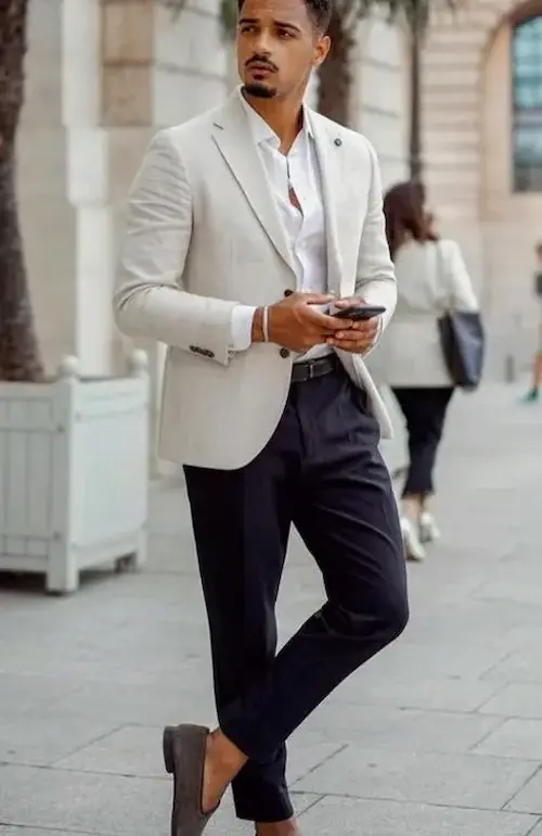 Men Wearing White Blazer and Black Pant