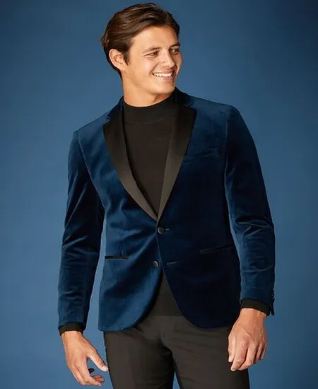 Navy Blue Velvet Blazer