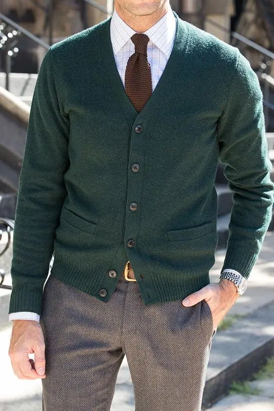 Cardigans Paired with Shirt - Valentine's Outfits For Men